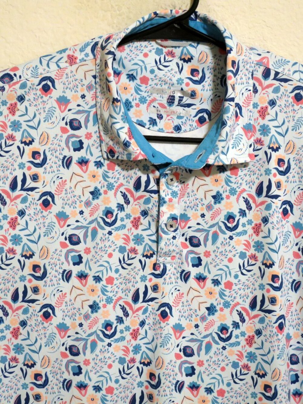 Swannies Shirt Mens Large Short Sleeve Golf Performance Polo Blue Floral